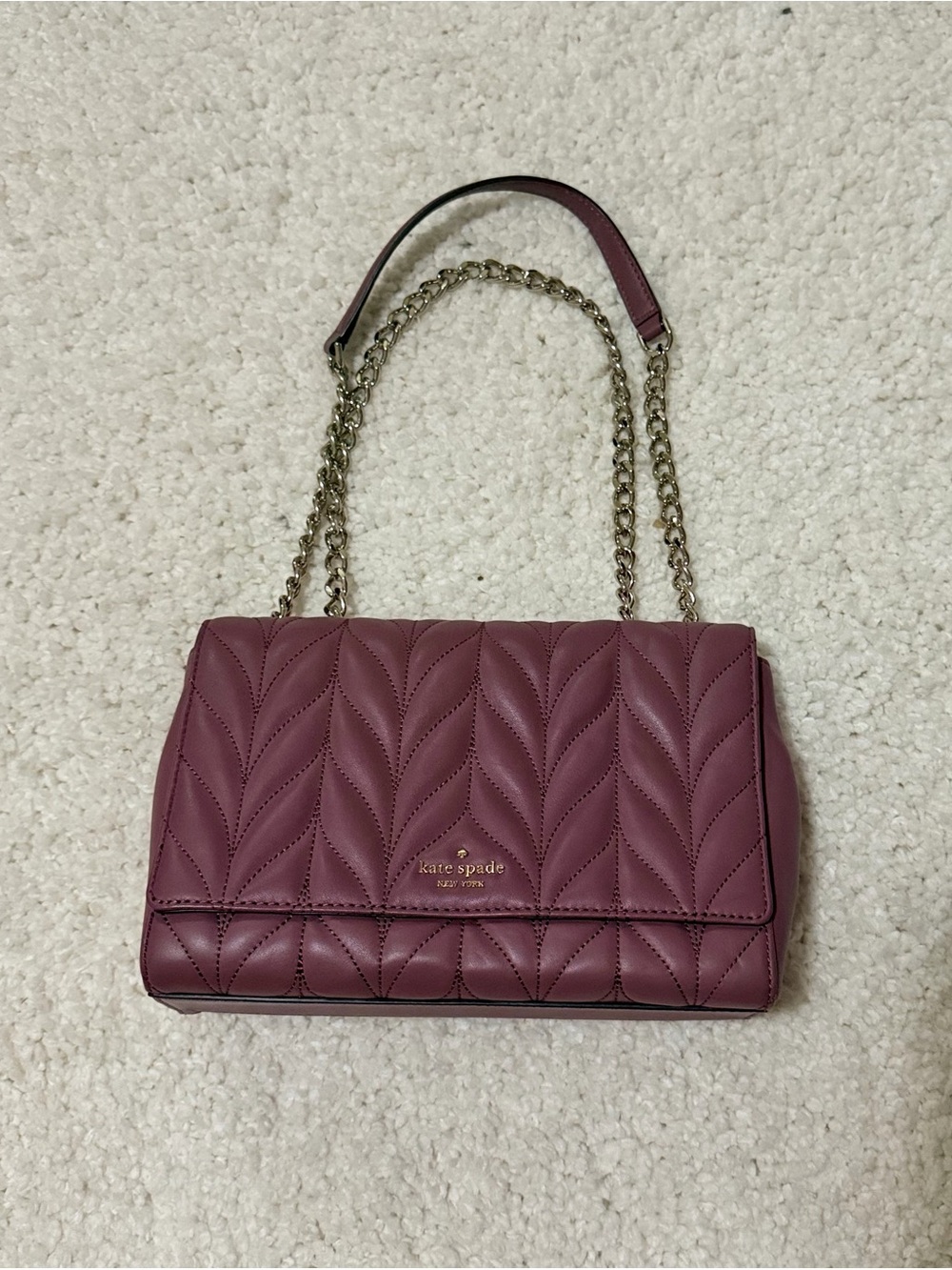 kate spade Quilted Leaf-Stitch Leather Chain Crossbody in Mauve